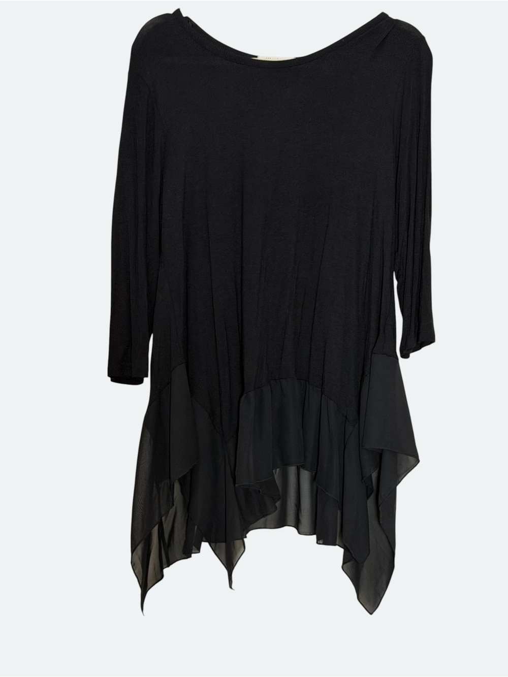 Pebble and Stone Black Asymmetrical Ruffle Hem Women's Top M